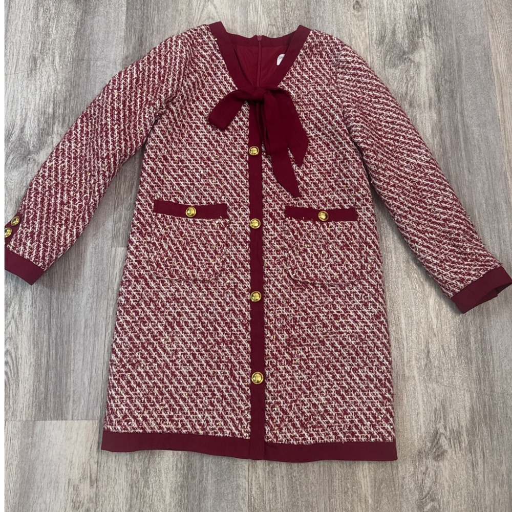 Shop The Mint Girls The Princess Burgundy Tweed Holiday Dress Girls Size 8/10